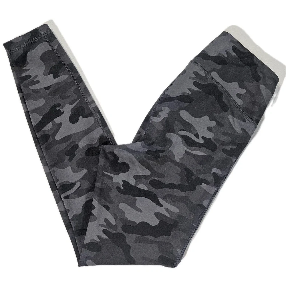 Danskin Leggings Womens Small Gray Camo High Rise‎ Ankle Yoga Activewear Stretch